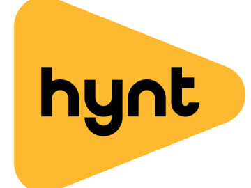 Yellow triangle with the words hynt printed within the triangle