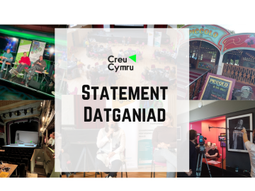 Words: Statement / Datganiad along with Creu Cymru and Logo