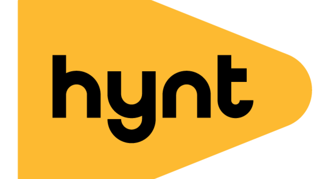 Yellow triangle with the words hynt printed within the triangle