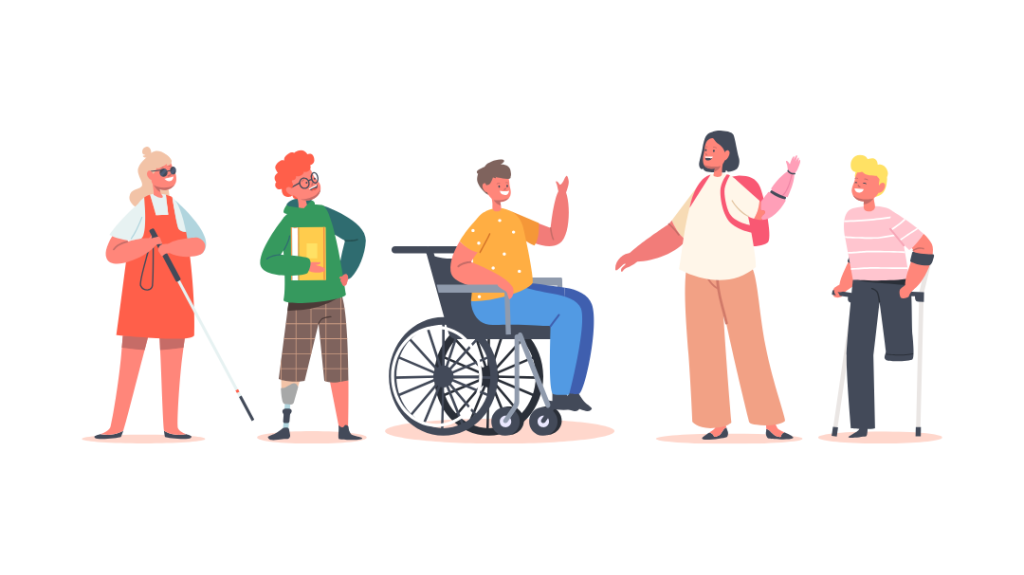 Illustrated image of people with difference disabilities